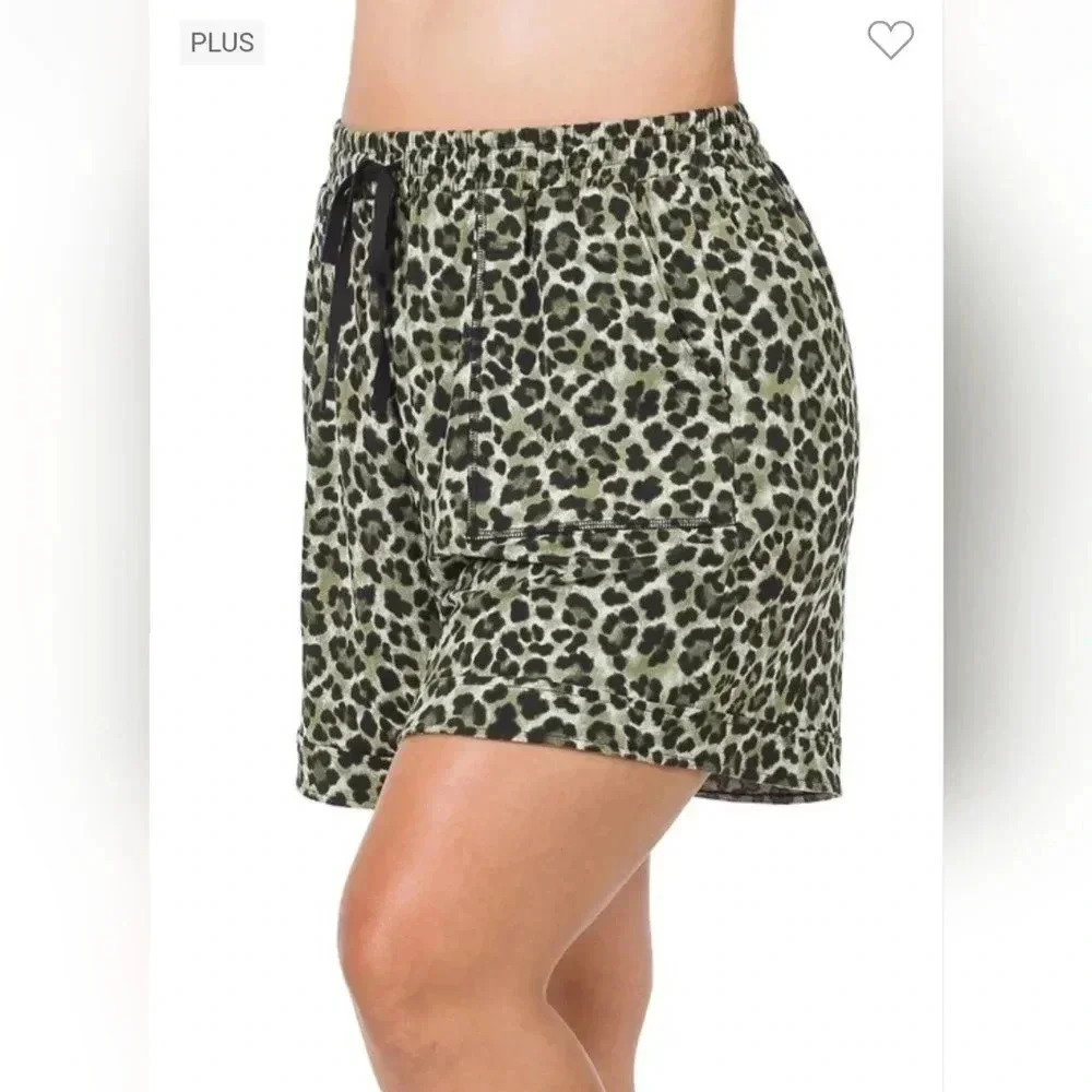 NWT Zenana‎ plus size leopard print drawstring lounge shorts sizes 1x And 2x
